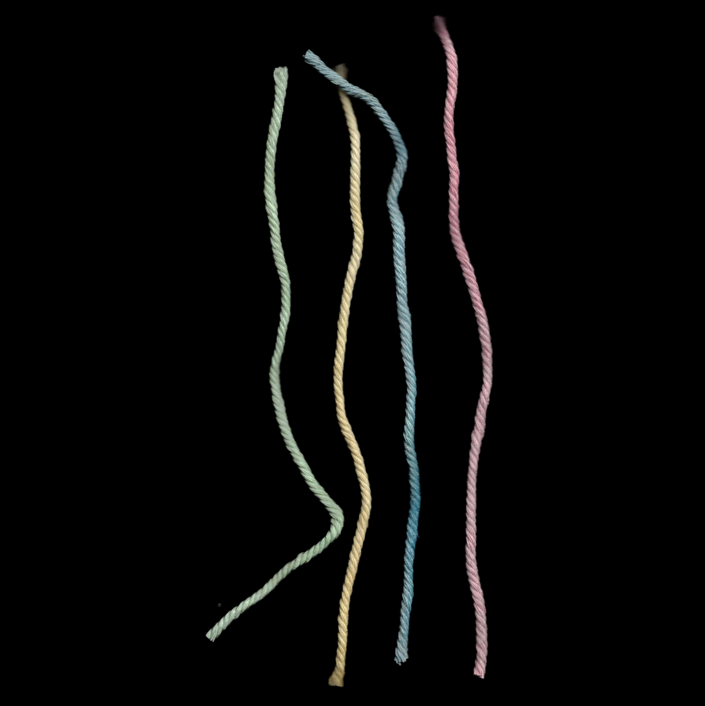 PICTURE: Different sections of unknotted threads representing pure vowels.